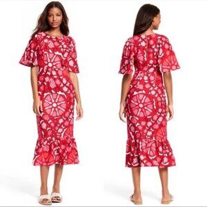 Rhode X Target Women's Zinnia Floral Print Bell Sleeve Midi Dress Red/Pink